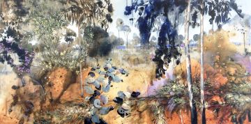 Wild Bush Painting of Granite and Wattle For Sale Online