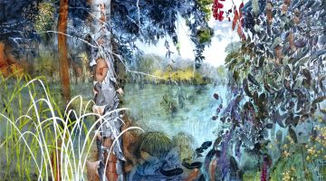 Paperbark Lake Acrylic Bush Painting For Sale