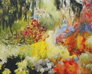 Contemporary Bush Painting of Tangerine Garden For Sale